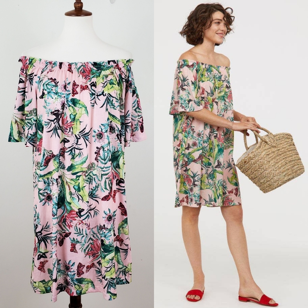 H&M Floral Butterfly Off Shoulder Dress